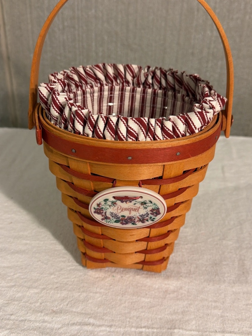Longaberger Red and Natural Woven Basket with Fabric Liner